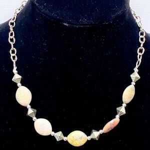 Unique Beaded Gemstone‎ Necklace Silver Tone Chain Lobster Clasp Extender